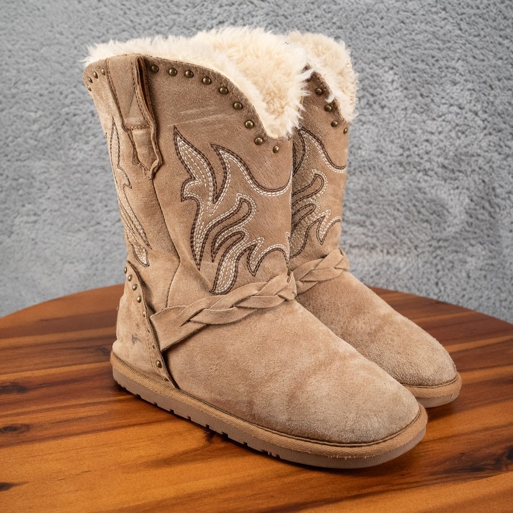 Wrangler Kids LAMO Brown Sherpa Lined Western Cowboy Boots - Girls/Youth Size 3
